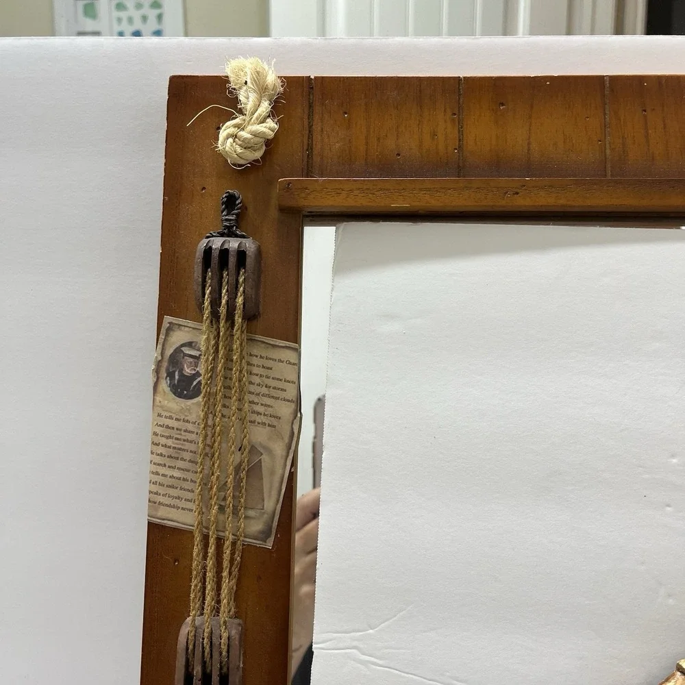 Vintage Wooden Sailor Theme Mirror 3D With Hooks 19.5x13.25